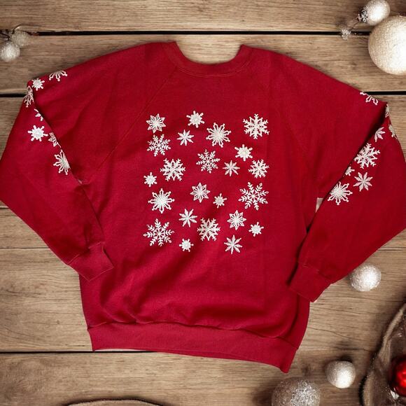 Vintage Christmas Sweatshirt Tultex Winter Teddy Bear Let it Snow L - Picture 2 of 5